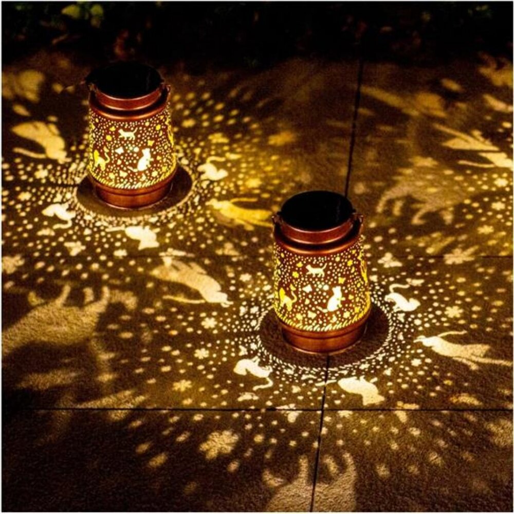 2 Pack Cat Outdoor Solar Hanging Lanterns Waterproof LED Solar Lights